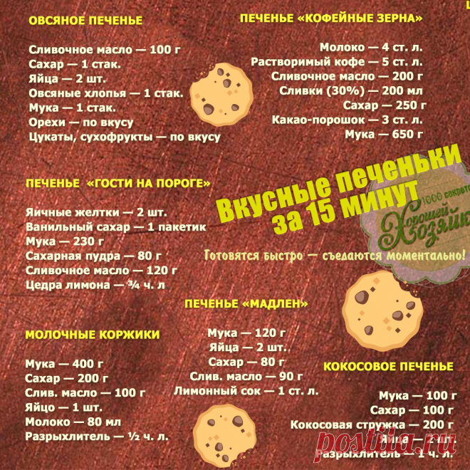 Вкусные печеньки за 15 минут 

Готовятся быстро — съедаются моментально!