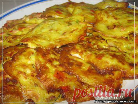 Кабачковые оладьи с крабовыми палочками - Готовим сами