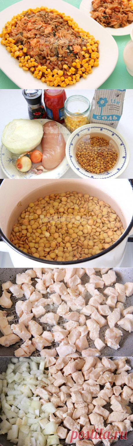 Куриное филе, тушеное с капустой и чечевицей, рецепт с фото