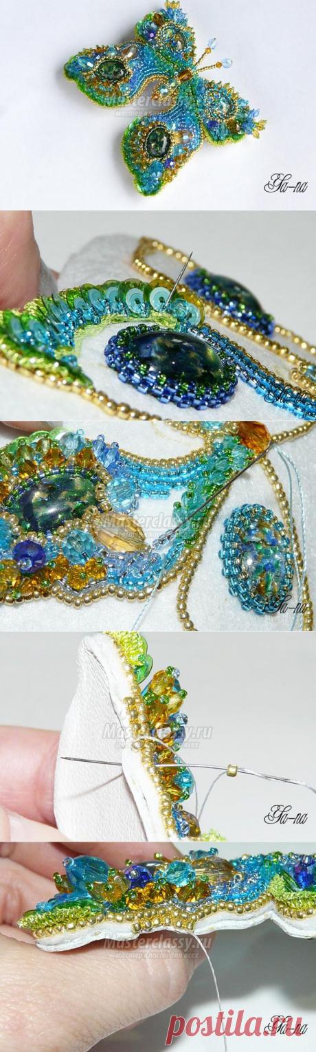 Брошь из бисера и бусин. Летняя бабочка. Мастер-класс с пошаговыми фото