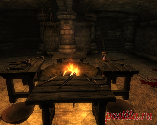 Пыточная, которую устроили колдуны в форте Булворк.
A torture chamber set up by conjurers at Fort Bulwark.