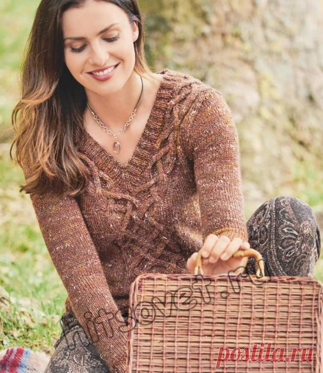 Стильный твидовый пуловер с косами - Хитсовет Вязание спицами для женщин стильного твидового пуловера с косами со схемами и пошаговым бесплатным описанием.