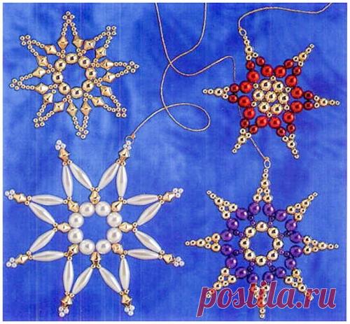 Снежинки из бисера и бусин Новогодние изделия – Бисерок