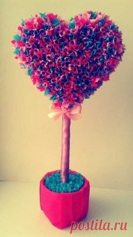 Мастер класс по созданию дерева из бумаги в форме сердца - Топиарий