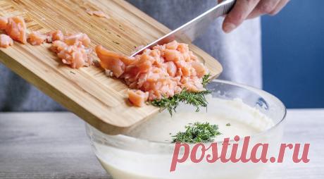 Упрощенный вариант блинов с припеком из слабосоленой семги | Вкусные рецепты