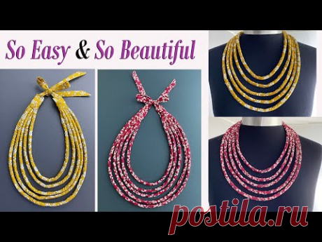 Beautiful 5 Layers Chunky Statement Fabric Rope Choker Necklace | Multi Strand Fabric Bib Necklace