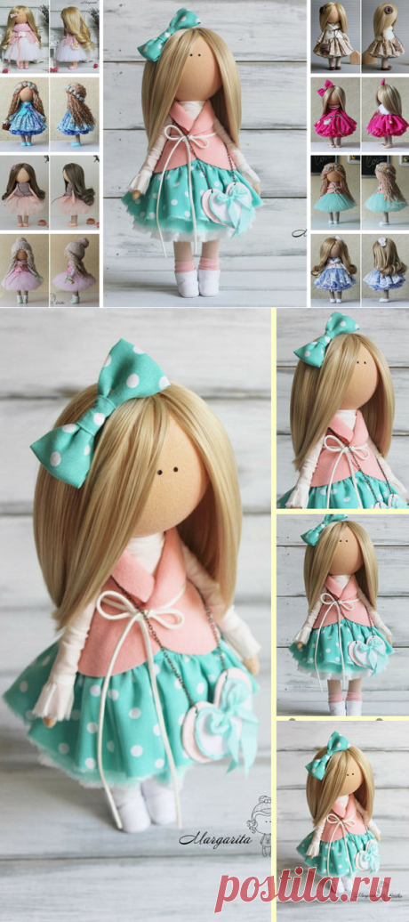 Nursery decor doll green rose blonde Fabric doll Decor doll