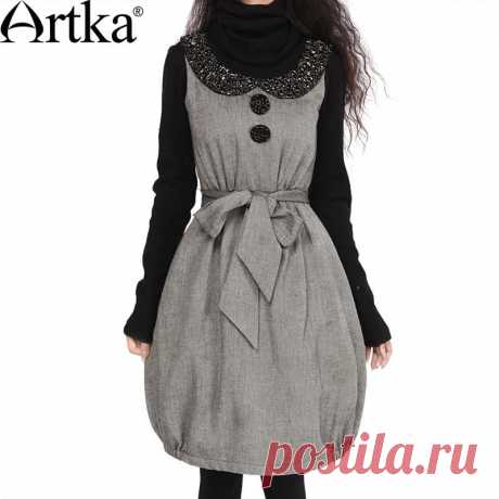 Сарафан-фонарик серой рацветки с поясом, 15493890061 купить за 10080 руб. с доставкой по России, Украине, Беларуси и миру | Платья | Artka: интернет-магазин обуви и одежды Artka