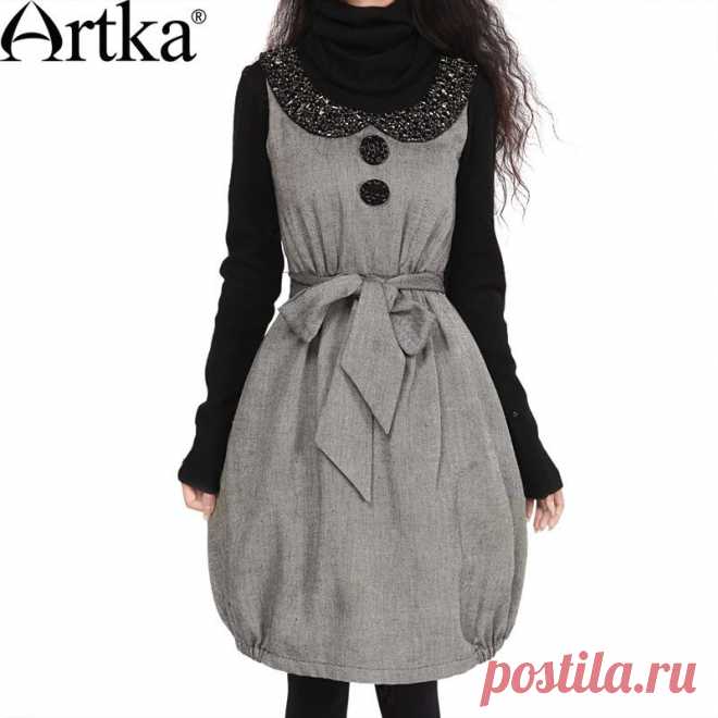 Сарафан-фонарик серой рацветки с поясом, 15493890061 купить за 10080 руб. с доставкой по России, Украине, Беларуси и миру | Платья | Artka: интернет-магазин обуви и одежды Artka