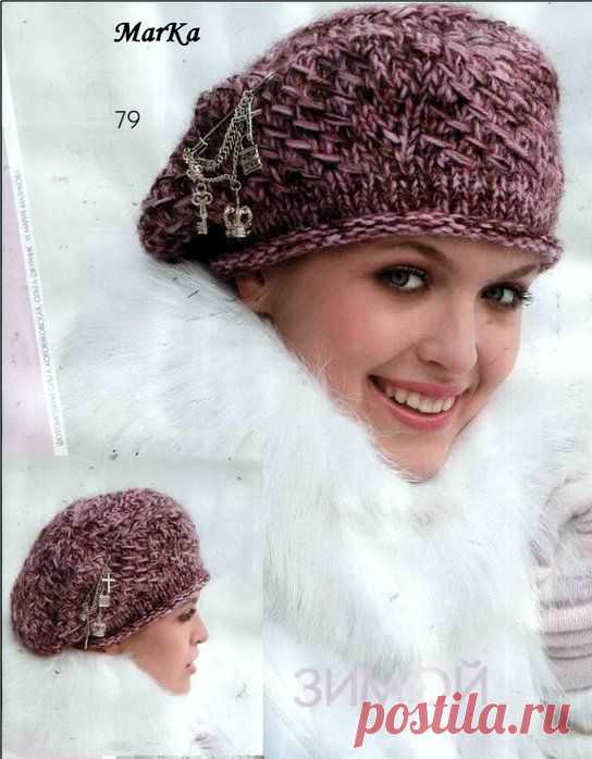 Берет вязаный спицами