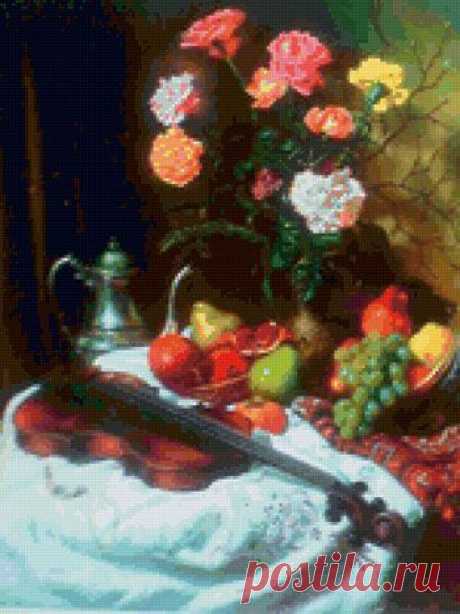 Вышивка картины «Натюрморт со скрипкой»