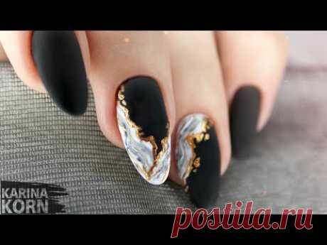 Мраморный маникюр /  Текстура натурального камня / Самый быстрый дизайн / Marble nail art