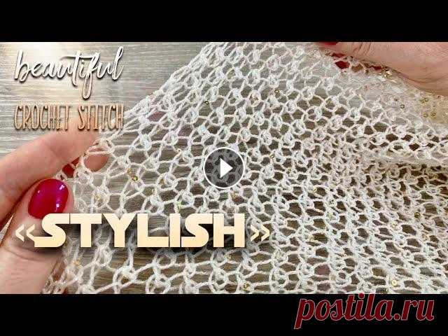 Вяжем эластичный узор-сетку крючком "STYLISH" для джемпера. Beautiful elastic crochet stitch pattern. Приобрести пряжу Ализе Шал Абие (Alize...
