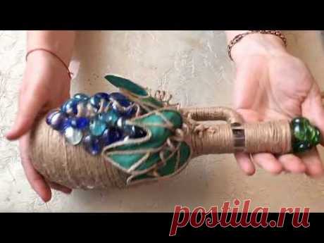 Кувшин из бутылки с джутом и виноградом. DIY/рукоделие.