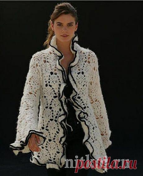 Красивейший кардиган крючком в бежевом цвете с чёрными вставками » Ниткой - вязаные вещи для вашего дома, вязание крючком, вязание спицами, схемы вязания