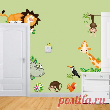 Милые животные жить в вашем доме DIY Наклейки на стену/Домашний Декор Джунгли Лес тема обои/подарки для детей Room Decor Стикеры купить на AliExpress