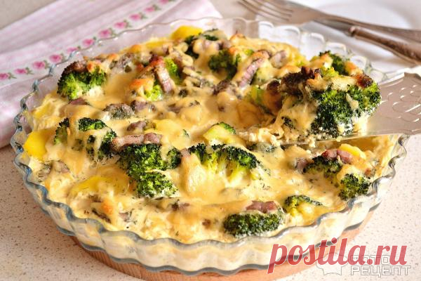 Рецепт: Гратен из брокколи и картофеля | с вяленой грудинкой