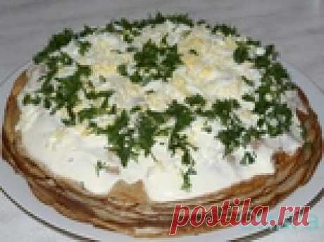 Блинный пирог с селедкой