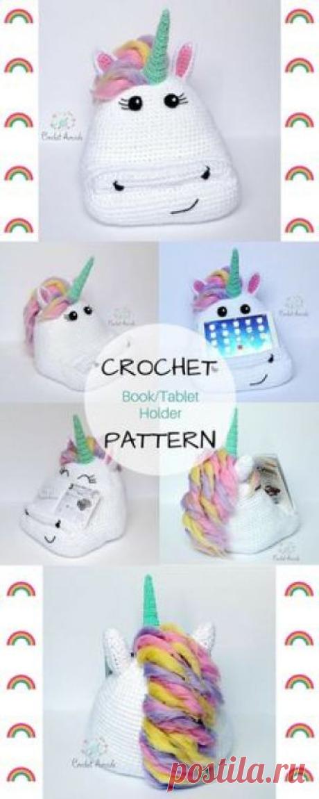 CROCHET PATTERN Alice the Unicorn Book Tablet Holder. My daughter would love this book holder for her daily reading. It would make it that much more fun for her. #ad #unicorn #tabletstand #tabletholder