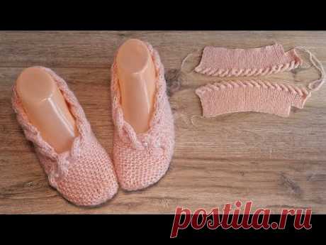 Нарядные следки балетки на двух спицах 🦉 Elegant slippers kniting pattern