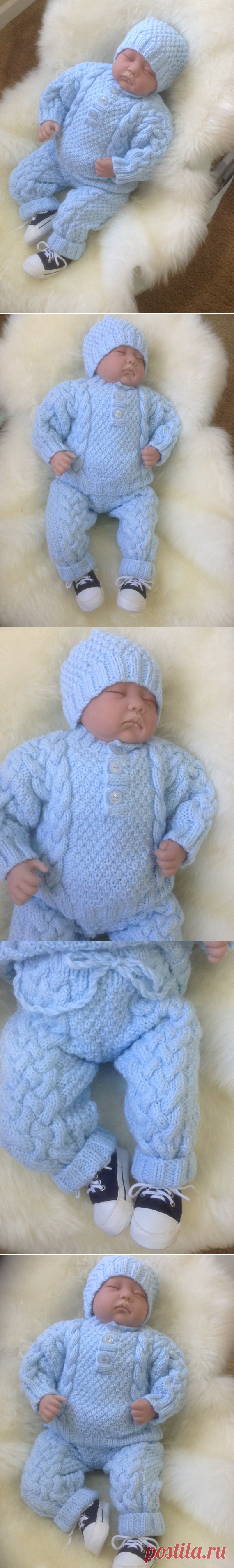 Irish Knit Sweater Set in Blue to fit 0-3 month Baby Boy.
