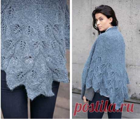 Шаль с ажурной каймой узором "листья". Спицами. / knittingideas.ru