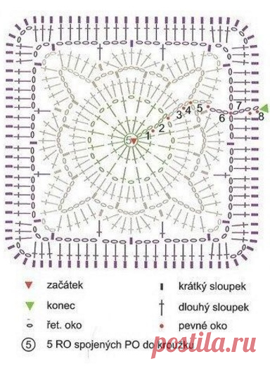 Красивый квадратный мотив крючком