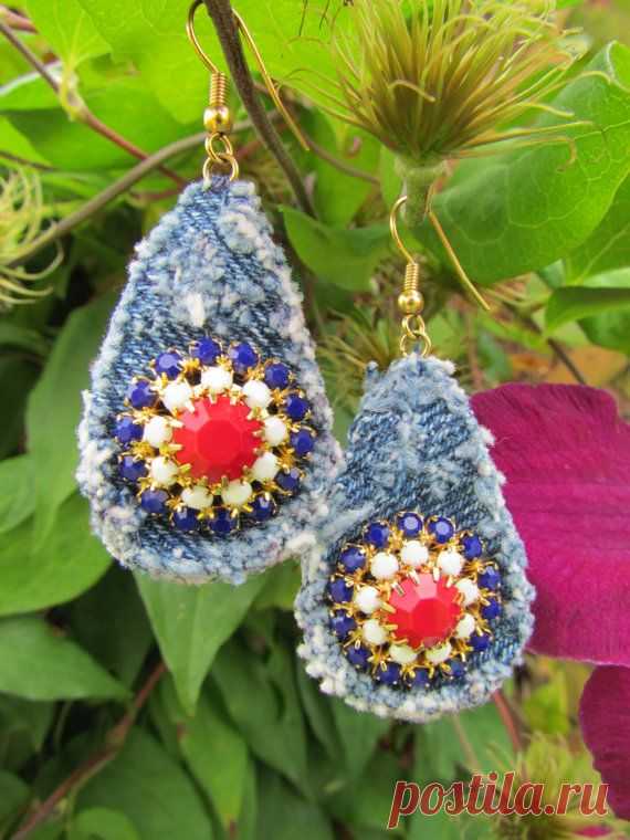 Серьги из вторсырья Denim падение серьги с от daringmisslassiter