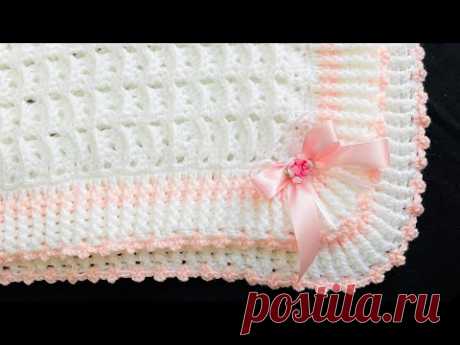 Manta para bebé a crochet paso a paso con punto de conchitas 3D SÚPER FÁCIL PARA PRINCIPIANTES