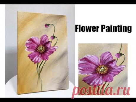 How to draw a flowers painting Acrylic Technique on canvas by Julia Kotenko