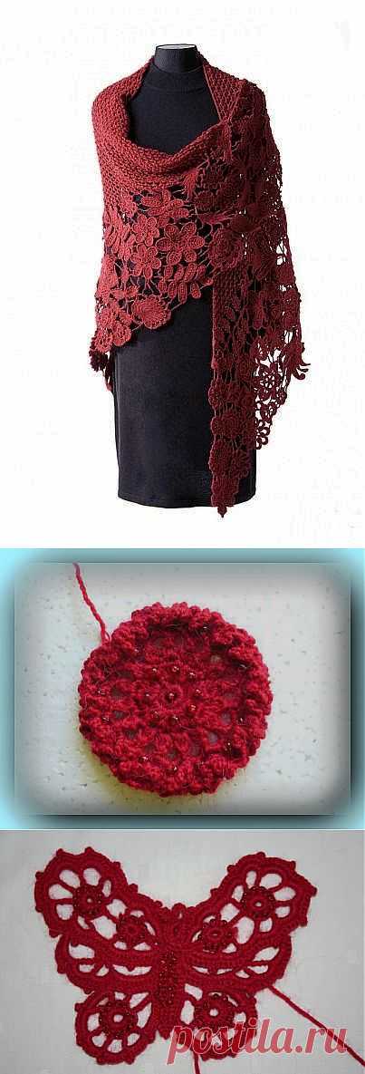 ИЗУМИТЕЛЬНОЙ КРАСОТЫ ШАЛЬ В ТЕХНИКЕ ИРЛАНДСКОГО КРУЖЕВА.