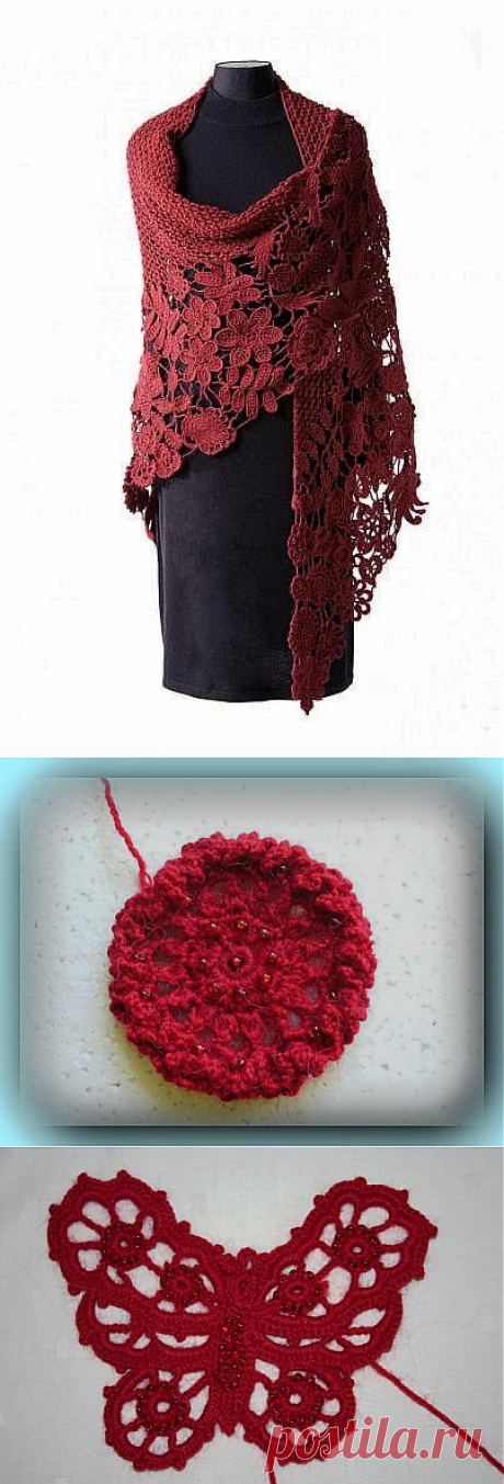 ИЗУМИТЕЛЬНОЙ КРАСОТЫ ШАЛЬ В ТЕХНИКЕ ИРЛАНДСКОГО КРУЖЕВА.