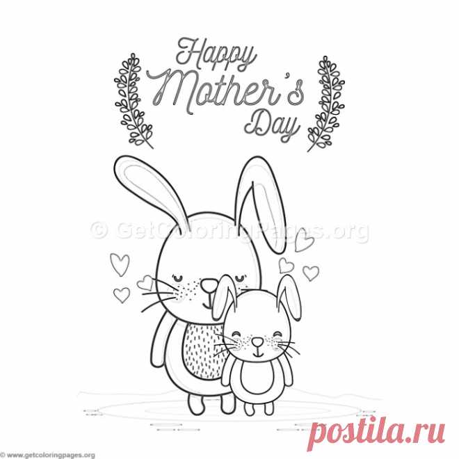 Cute Cartoon Rabbits Happy Mother&#8217;s Day Card Coloring Pages &#8211; GetColoringPages.org