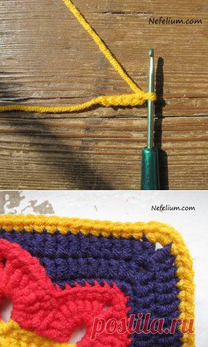 Квадратный мотив "Афганский цветок" вязанный крючком | Nefelium.com