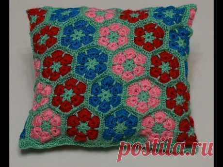 Вязание подушки африканский цветок (Crochet Pillow African flower). Для вязания подушки использовала пряжу акрил в 4 сложения, в 100 гр 1613 метров.