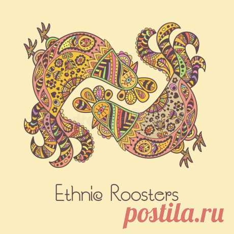 Colorful Roosters In Ornate Ethnic Style. Stock Vector - Illustration of bird, colorful: 56163323 Illustration about Colorful roosters in ornate ethnic style. Hand drawn vector illustration with a cute doodling design. Soft lovely palette. Illustration of bird, colorful, funny - 56163323