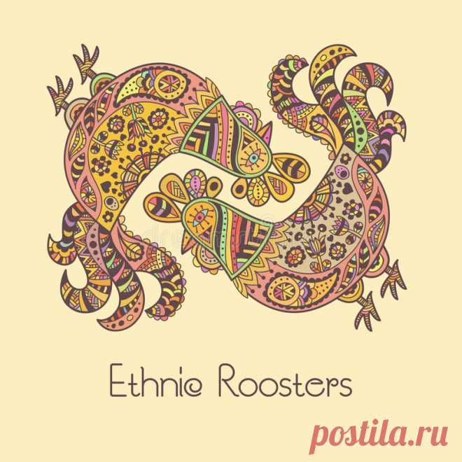 Colorful Roosters In Ornate Ethnic Style. Stock Vector - Illustration of bird, colorful: 56163323 Illustration about Colorful roosters in ornate ethnic style. Hand drawn vector illustration with a cute doodling design. Soft lovely palette. Illustration of bird, colorful, funny - 56163323