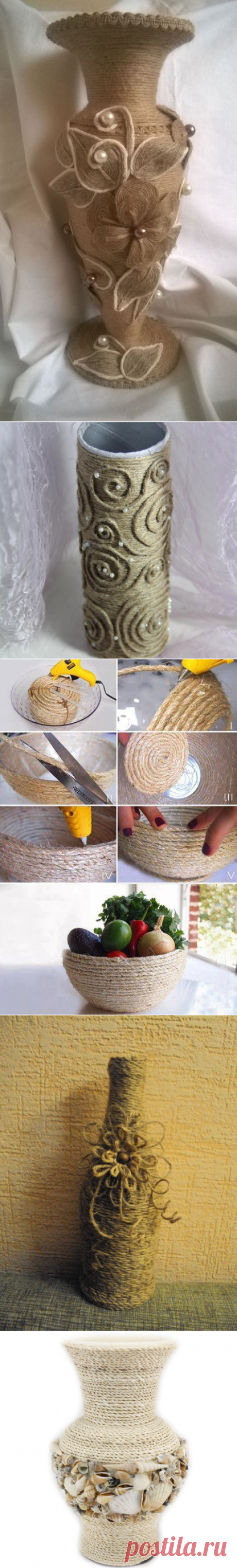 Декорирование вазы бечевкой — Сделай сам, идеи для творчества - DIY Ideas