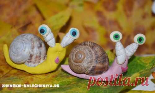 Лепка улитки из пластилина и ракушек в пошаговом уроке для детей