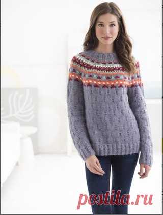 Irina Poludnenko для бренда Lion Brand Yarn создала описание вот такого свитера Claridge Pullover