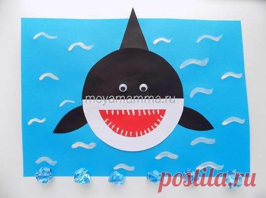 Аппликация Акула из цветной бумаги с пошаговым описанием