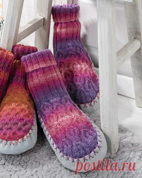Носки-тапочки с узором «Косы» - схема вязания спицами. Вяжем Тапочки на Verena.ru