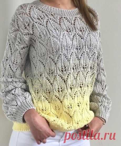 Джемпер ажурным узором "листья" спицами. Схема узора. / knittingideas.ru