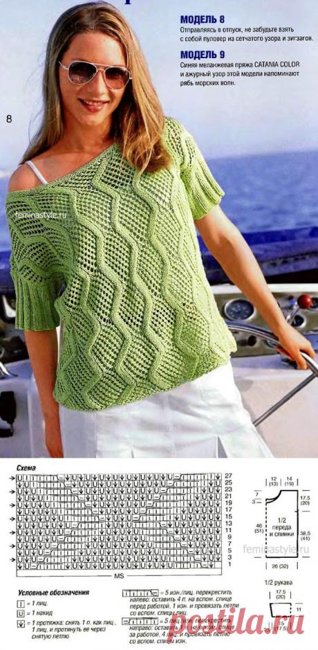 Пуловер с сетчатым узором салатного цвета спицами / Рукоделие / Домоводство / Женские секреты / Женский стиль