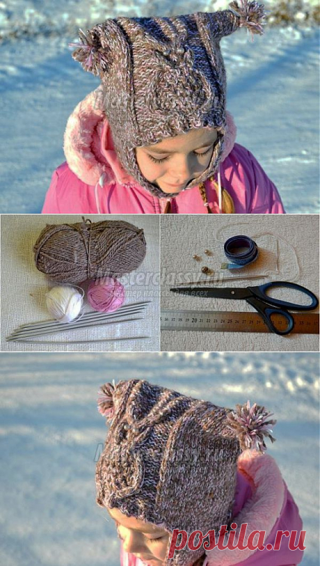 Вязаная спицами шапочка для девочки. Сова. Мастер-класс с пошаговыми фото
