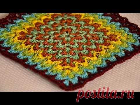 Вязание крючком. Техника Барджелло. Bargello crochet. Квадрат с кольцами. Square motif with rings Crochet