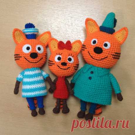 Три кота амигуруми. Схемы и описания для вязания игрушек крючком! Бесплатный мастер-класс от Наталии Лобзовой по вязанию забавных котиков - персонажей из детского мультфильма &quot;Три кота&quot;. Высота вязаного крю…