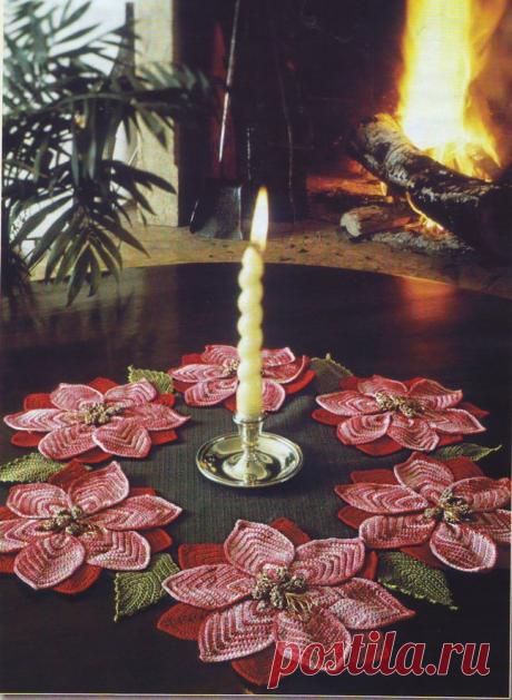 Салфетки с зелеными листиками — Рукоделие