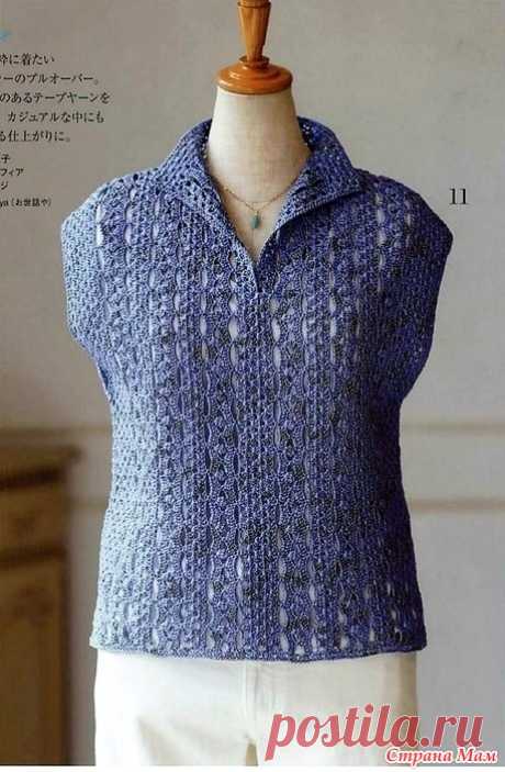 Ажурная безрукавка с воротником апаш связанная поперек. Крючок. https://www.liveinternet.ru/