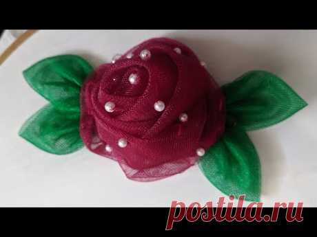 Easy Hand made Rose Flower Design tutorial/Hand Embroidery for Net fabric Flower Design stitch/idea